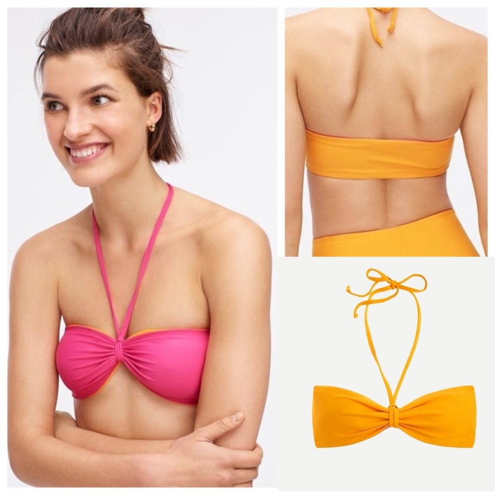 J Crew Reversible Bandeau Colorblock Bikini Top Orange and Pink M